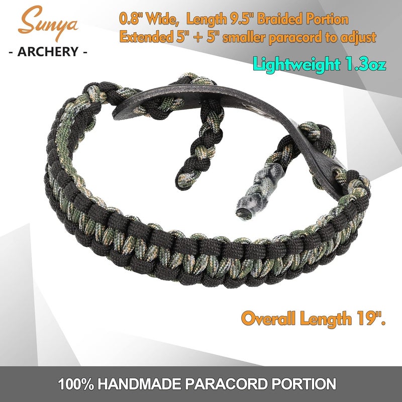 Sunya Archery Bow Wrist Sling, 550 Paracord Strap Comfortable on Hand.100% Full Grain Leather Yoke, Multiple Camo Colors.Fit Compound Bow Stabilizer & Recurve. - Image 3