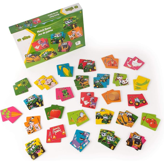 John Deere Kids Matching Game - Farm Themed Memory Game for Toddlers and Kids - John Deere Toys - Preschool Games and Learning Activities - 27 Matches - Ages 3 Years and Up - Image 1