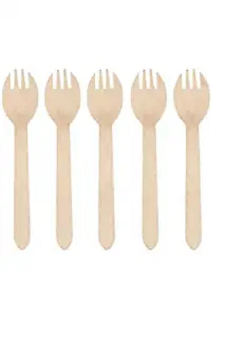 V4L Wooden Disposable Spork 2 in 1 Spoon Fork Mini Wooden Cutlery Set 16 CM 200 Spoon - Image 2