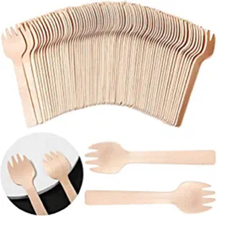 V4L Wooden Disposable Spork 2 in 1 Spoon Fork Mini Wooden Cutlery Set 16 CM 200 Spoon - Image 4