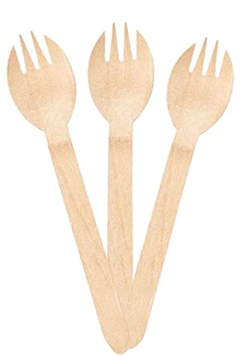 V4L Wooden Disposable Spork 2 in 1 Spoon Fork Mini Wooden Cutlery Set 16 CM 200 Spoon - Image 3