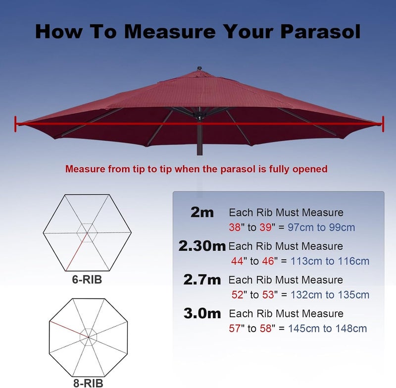 Garden Parasol Canopy Cover, 2m 2.30m 2.7m 3.0m Market Table Umbrella Canopy, Patio Umbrella Replacement Canopy,for Patio Market Table Umbrella Garden Parasol Canopy Cover - Image 2