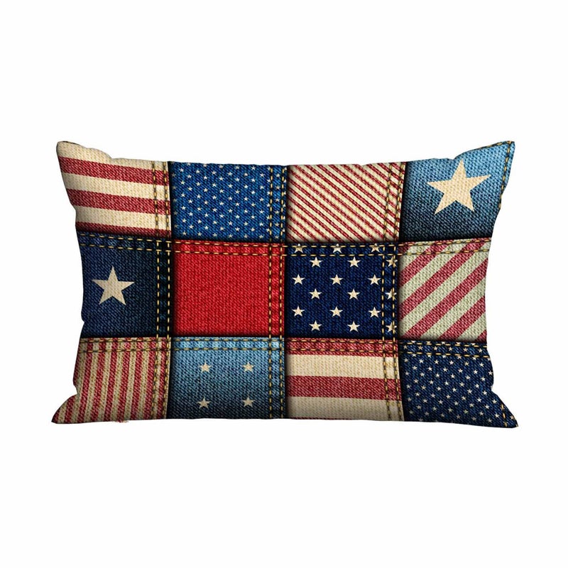 Mugod Cushion Cover American Flag Stripe and Star PatchworkPillow Case for Bed Couch Sofa Office Decor 20x30 Inches