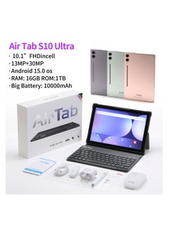 AirTab S10 Ultra 5G Wi-Fi Android Tablet with 10.1 Inch Display 16GB RAM 1TB ROM 10000mAh Battery with Wireless Arabic Keyboard Grey  - Image 3