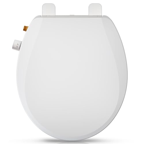 Clirass Round Bidet Toilet Seat with Quiet-Close, Non-Electric Bidet Toilet Seat with Self Cleaning Dual Nozzles, Fit Round Toilet Seat, White Bidet Seat with Brass inlet (Round) - Image 1