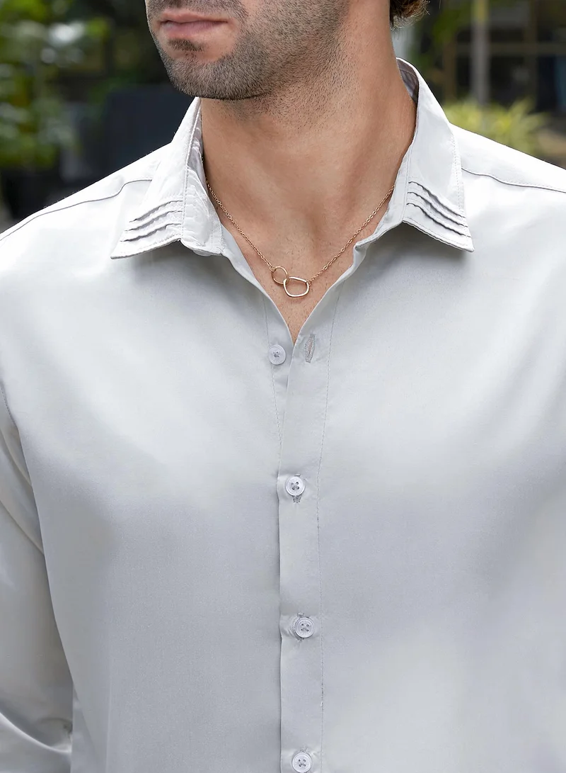 كامبوس سوترا Men's Coin Grey Pleated-Collar Shirt