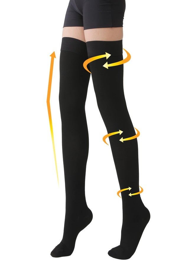 MGANG Medical 20-30 mmHg Compression Stockings for Women & Men, Pair, Thigh High Graduated Compression Socks, Closed Toe, Opaque, Support for Varicose Veins, Edema, DVT, Swelling, Flight, Black L - Image 1