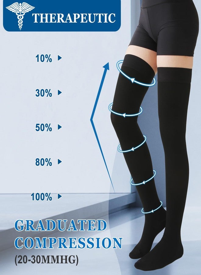 MGANG Medical 20-30 mmHg Compression Stockings for Women & Men, Pair, Thigh High Graduated Compression Socks, Closed Toe, Opaque, Support for Varicose Veins, Edema, DVT, Swelling, Flight, Black L - Image 3