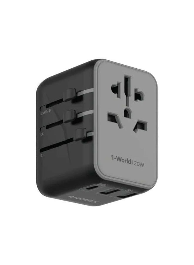 momax UA11D 1-World 20W 3Port+AC Travel Adapter -Black - Image 2