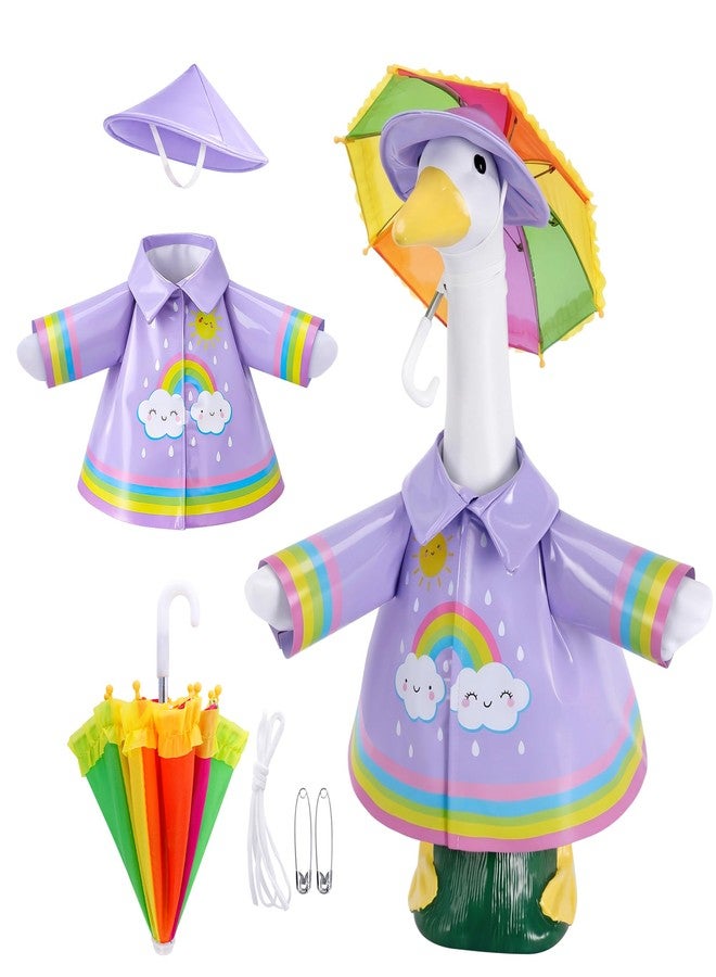 DECOHS 3 Pcs/Set Raincoat Porch Goose Outfits, Summer Lawn Goose Statue Raincoat Costume, Yard Goose Clothes Raincoats Umbrella Hat Outfit for 23" Statue Patio Garden Decoration (Purple) - Image 1