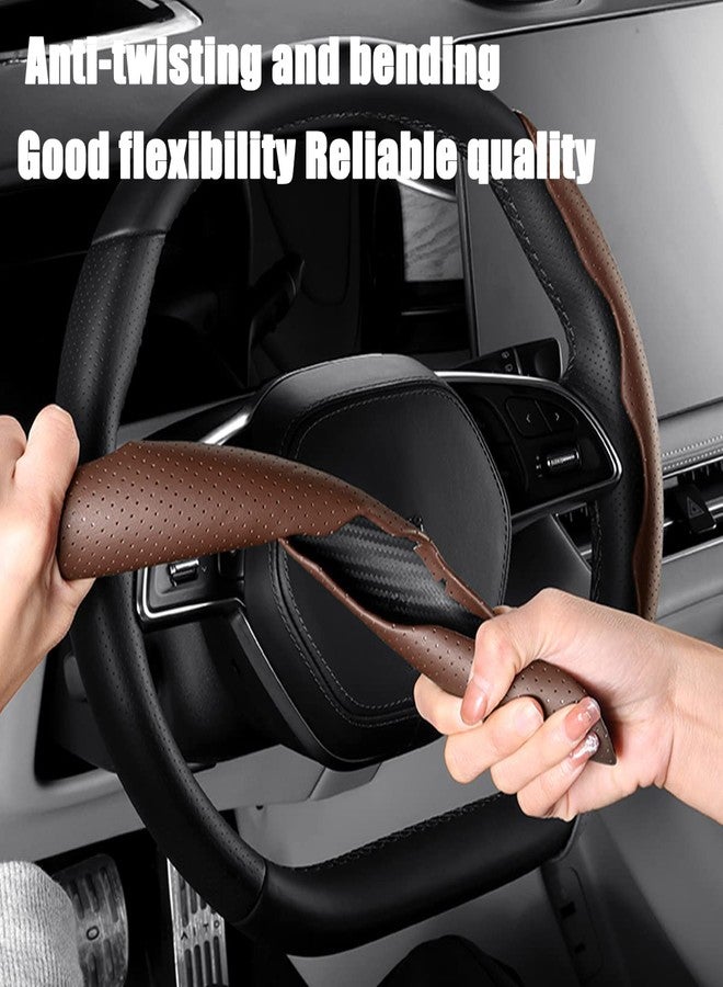 LoyaForba Car Steering Wheel Cover, Universal 15 Inch Leather Segmented Auto Steering Wheel Protector, Anti-Slip and Soft Breathable, Car Interior Accessories for Most Vehicle, SUV, Truck (Brown) - Image 3