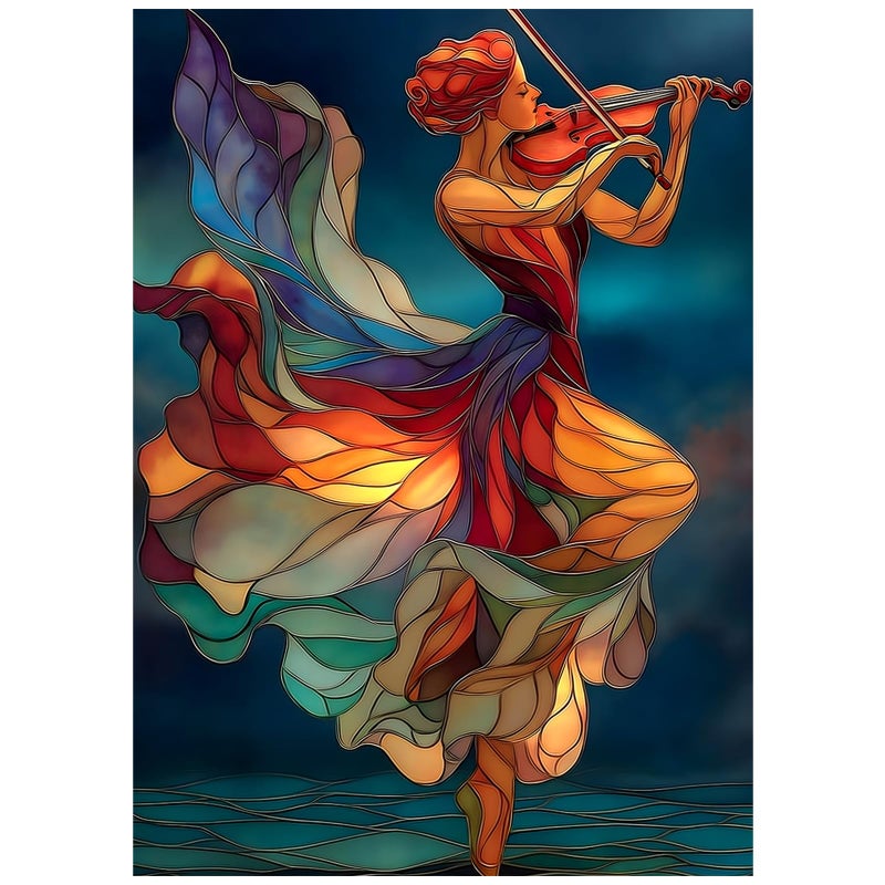 PICKFORU Stained Glass Puzzle Elegant Lady Puzzles for Adults 1000 Pieces Beautiful Woman Playing Violin Dance Jigsaw Puzzle Colorful Aesthetic Art Challenging Puzzles for Adults - Image 3