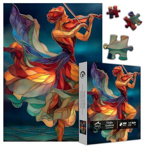 PICKFORU Stained Glass Puzzle Elegant Lady Puzzles for Adults 1000 Pieces Beautiful Woman Playing Violin Dance Jigsaw Puzzle Colorful Aesthetic Art Challenging Puzzles for Adults - Image 5