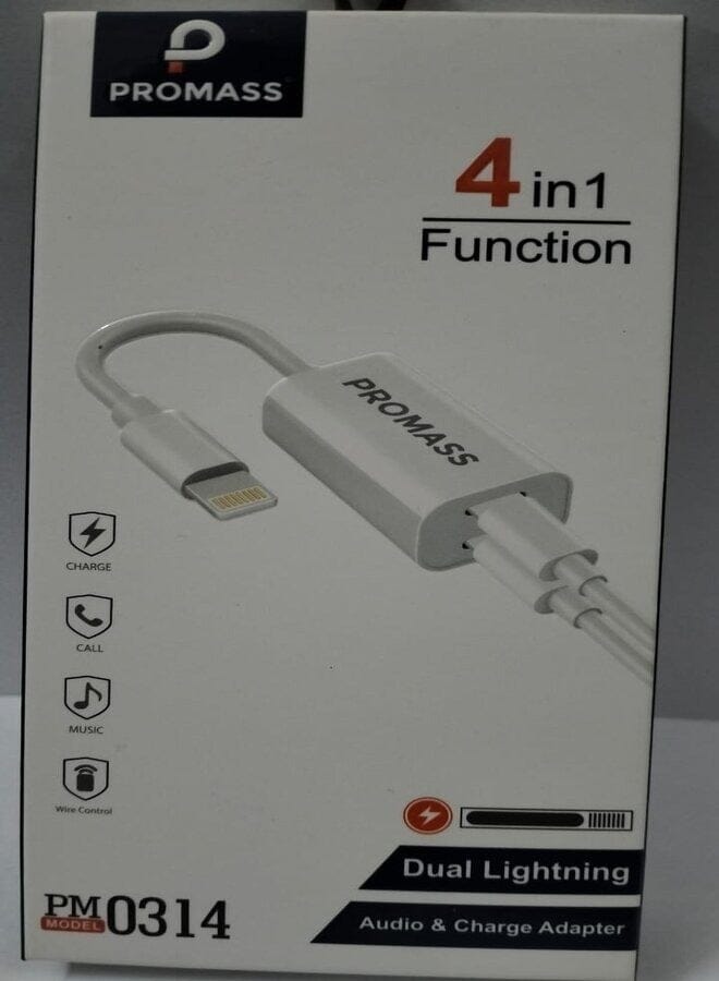 PROMASS Charger And Headphone Cable 4 In 1 Original For Iphone, White Color From Promas - Image 1