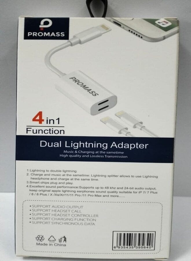 PROMASS Charger And Headphone Cable 4 In 1 Original For Iphone, White Color From Promas - Image 3
