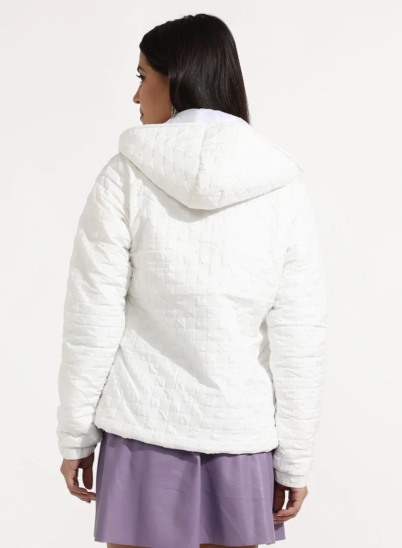Pinacolada  Women's Powder White Buffallo Check Quilted Puffer Jacket for Women | Best Price UAE