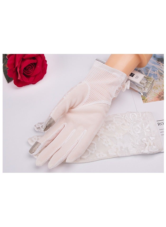 Women Lace Floral Gloves Non-slip Elegant Short Bow Lace Gloves for Wedding Parties Driving Cycling(white)  - Image 4