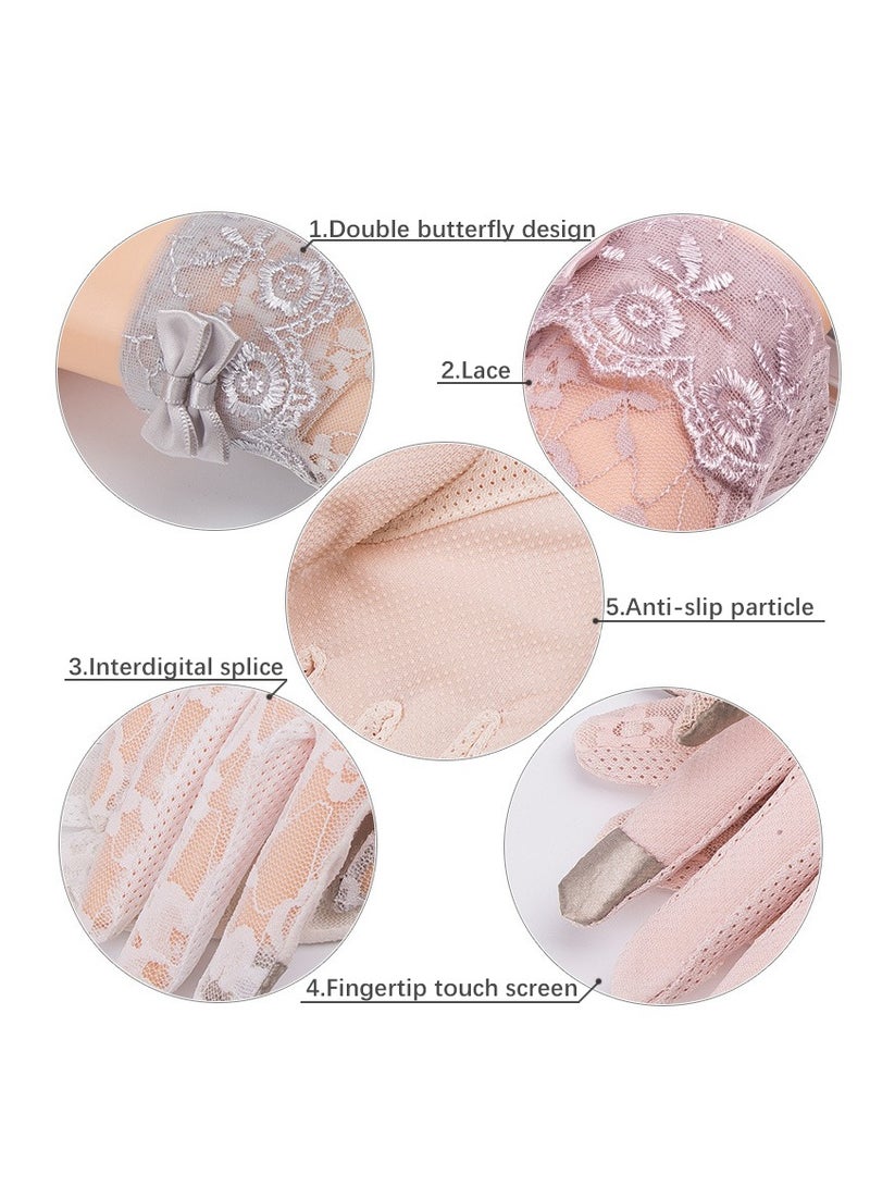 Women Lace Floral Gloves Non-slip Elegant Short Bow Lace Gloves for Wedding Parties Driving Cycling(white)  - Image 5