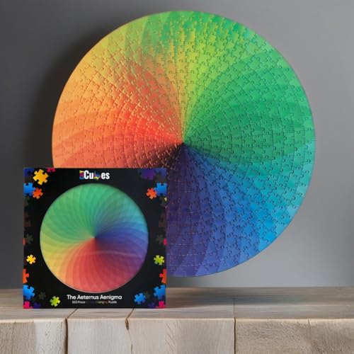 CMY Cubes 500 Pieces Round Jigsaw Puzzles CMY Cubes Rainbow Palette Color Wheel Changing Puzzle Difficult Challenging Intellectual Game for Adults Teens Lenticular Color Altering Puzzle Magic - Image 1