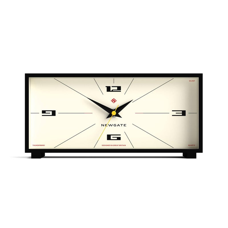 NEWGATE Thunderbird Desk Clock Retro Contemporary Rectangular Design Black Modern mid Century Style for Desk Mantel Table top or Shelf