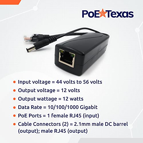 PoE Texas IEEE 802.3af 12v Splitter - Power Over Ethernet Single PoE Splitter 12v 12w Gigabit Data - Active Opto-Isolated Protection for 12 Volt DC Powered Devices, IP Camera, Foscam, Arduino - Image 3