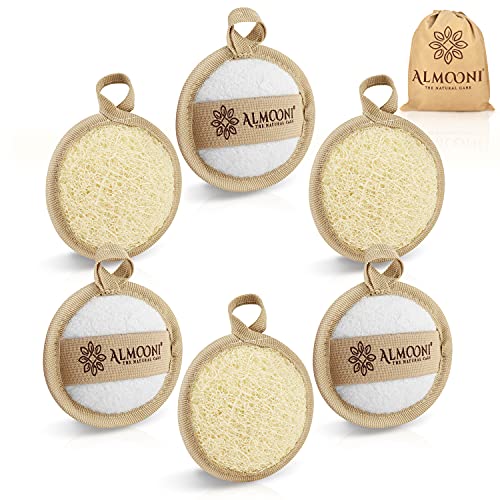Almooni Natural Loofah Exfoliating Facial Scrubber, Made with Natural Egyptian Shower Loofah Sponge, Bath Shower Loofah Sponge for Women and Men, for Face That Gets You Clean - 6 Count (1 Pack) - Image 1