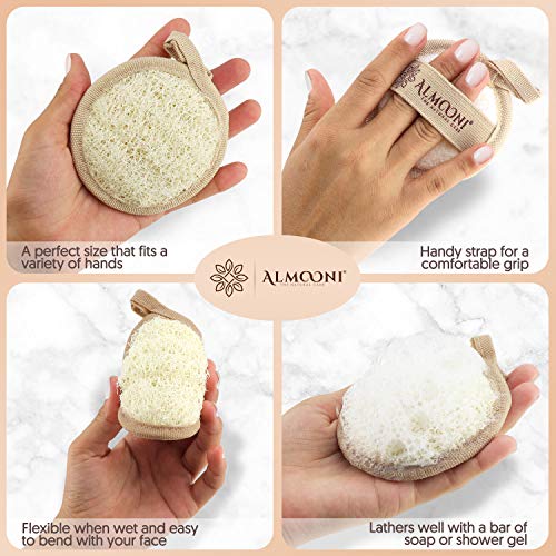 Almooni Natural Loofah Exfoliating Facial Scrubber, Made with Natural Egyptian Shower Loofah Sponge, Bath Shower Loofah Sponge for Women and Men, for Face That Gets You Clean - 6 Count (1 Pack) - Image 3