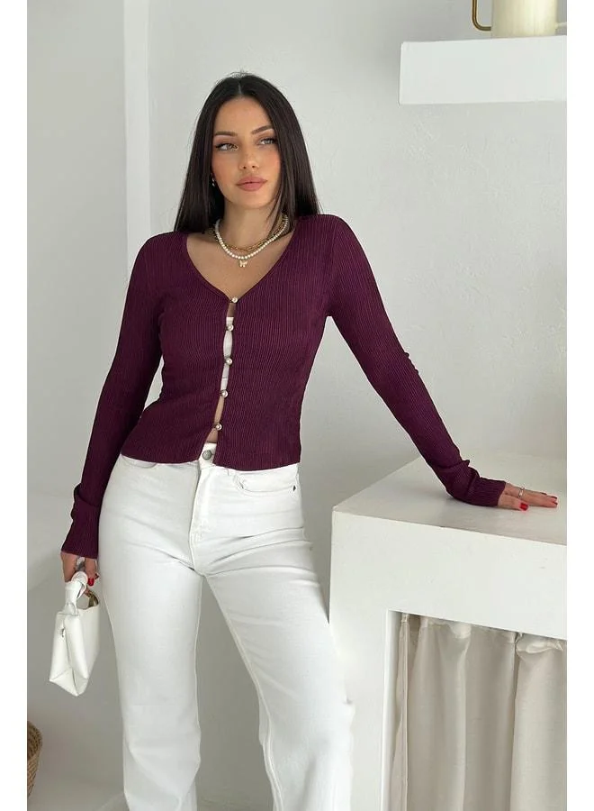 Noa Noa Women's Fitted Knit Blouse with Button Details – Elegant & Modern Style