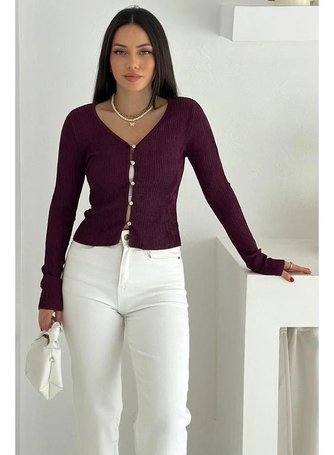 Noa Noa Women's Fitted Knit Blouse with Button Details – Elegant & Modern Style