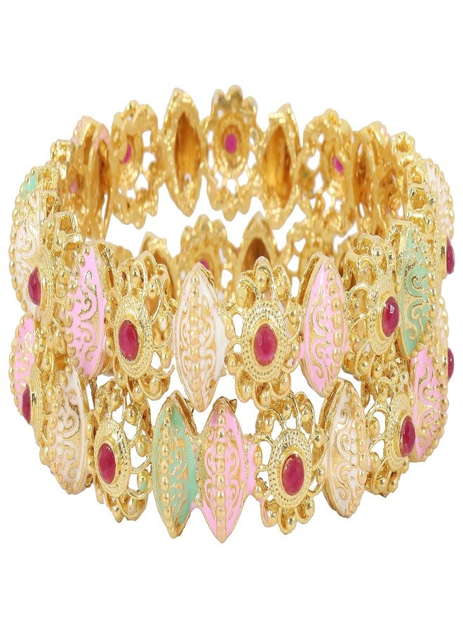 NMII Brass Gold Plated Bangles Set For Girls and Women Studded Pearls and Stone | Gold Plated Brass Bangles | Metal bangles | (Pack of 2), (MAH45_2383-Navkar-Gold-Multi-2.6) - Image 4