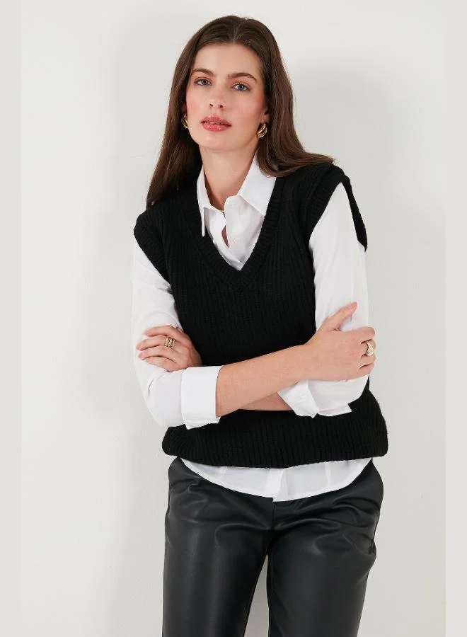 ليلا ليلى سترة نسائية محبوكة بياقة على شكل حرف