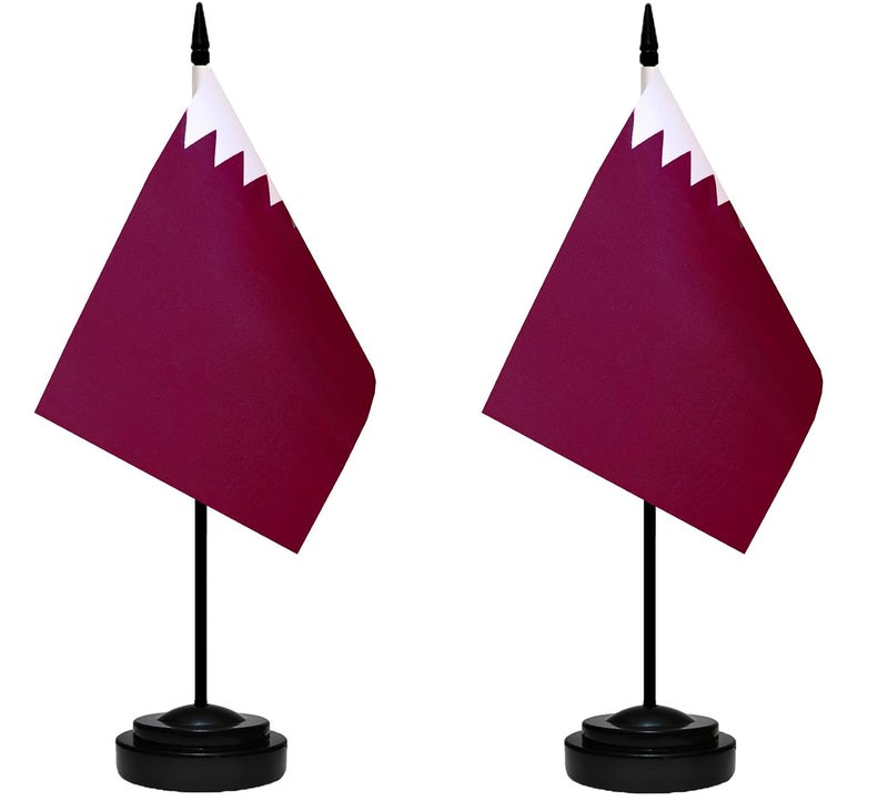 tibijoy Qatar Qataris Small Mini Desk Flag Set Miniature Qatar Qataris Table Office Flag with 13" Black Pole, Black Base, Miniature Qatar Deluxe Desktop Flag(2 Pack) - Image 1