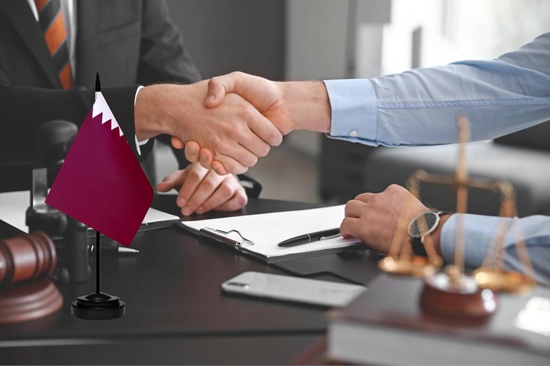 tibijoy Qatar Qataris Small Mini Desk Flag Set Miniature Qatar Qataris Table Office Flag with 13" Black Pole, Black Base, Miniature Qatar Deluxe Desktop Flag(2 Pack) - Image 5