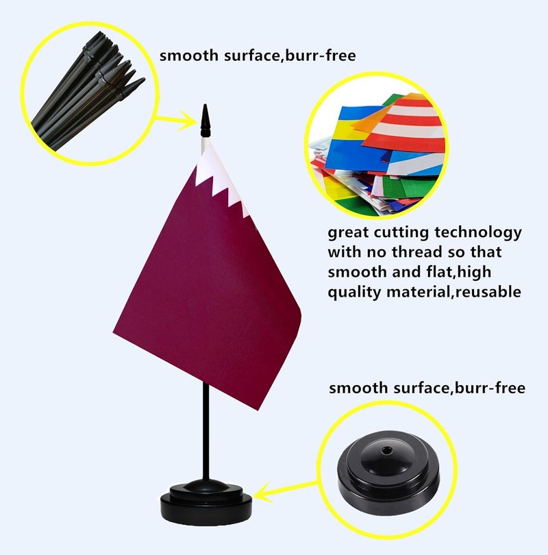 tibijoy Qatar Qataris Small Mini Desk Flag Set Miniature Qatar Qataris Table Office Flag with 13" Black Pole, Black Base, Miniature Qatar Deluxe Desktop Flag(2 Pack) - Image 2