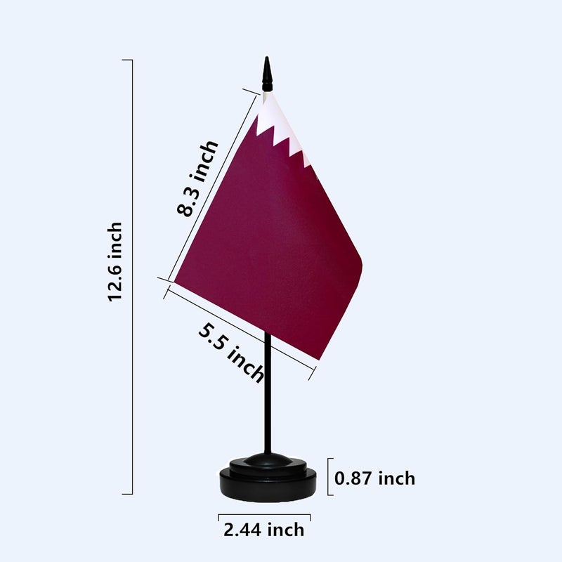 tibijoy Qatar Qataris Small Mini Desk Flag Set Miniature Qatar Qataris Table Office Flag with 13" Black Pole, Black Base, Miniature Qatar Deluxe Desktop Flag(2 Pack) - Image 3