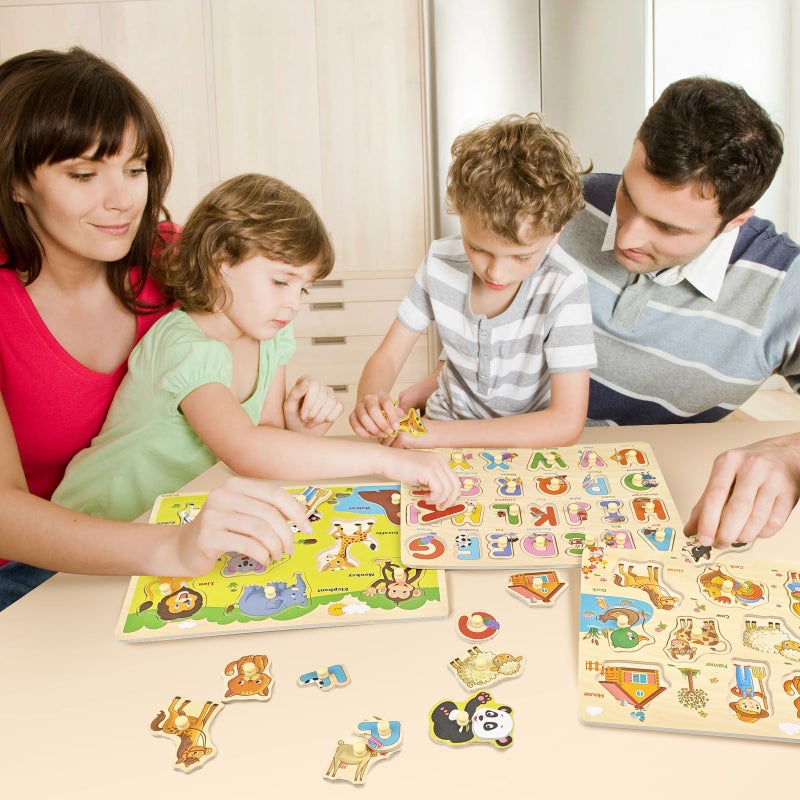 edutree Wooden Peg Puzzle for Toddlers 2-4, 5 Pack Montessori Toys Learning Educational Puzzles for Kids Girls Boys 2 3 4 Yesrs Old with Dinosaurs Farm Animal Number - Image 5
