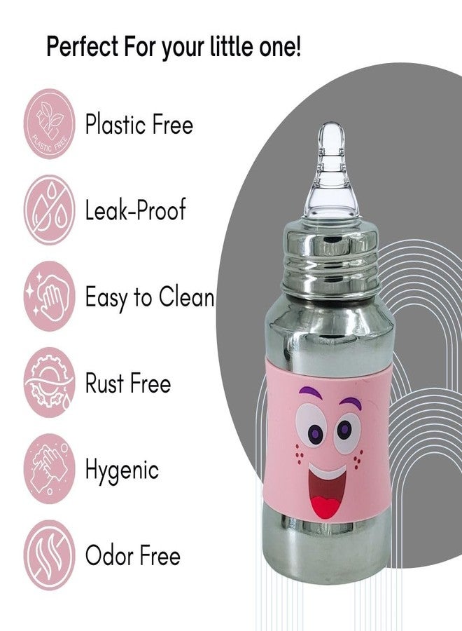 VOIK 3-Piece Baby Feeding Bottle Set 140ml - Stainless Steel Bottle, Anti-Colic Nipple, Teething Brush & Cover | BPA-Free | ISI Approved | Newborn Essentials - Image 3