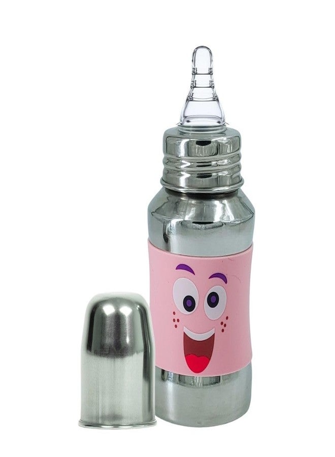 VOIK 3-Piece Baby Feeding Bottle Set 140ml - Stainless Steel Bottle, Anti-Colic Nipple, Teething Brush & Cover | BPA-Free | ISI Approved | Newborn Essentials - Image 1