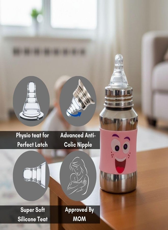 VOIK 3-Piece Baby Feeding Bottle Set 140ml - Stainless Steel Bottle, Anti-Colic Nipple, Teething Brush & Cover | BPA-Free | ISI Approved | Newborn Essentials - Image 4