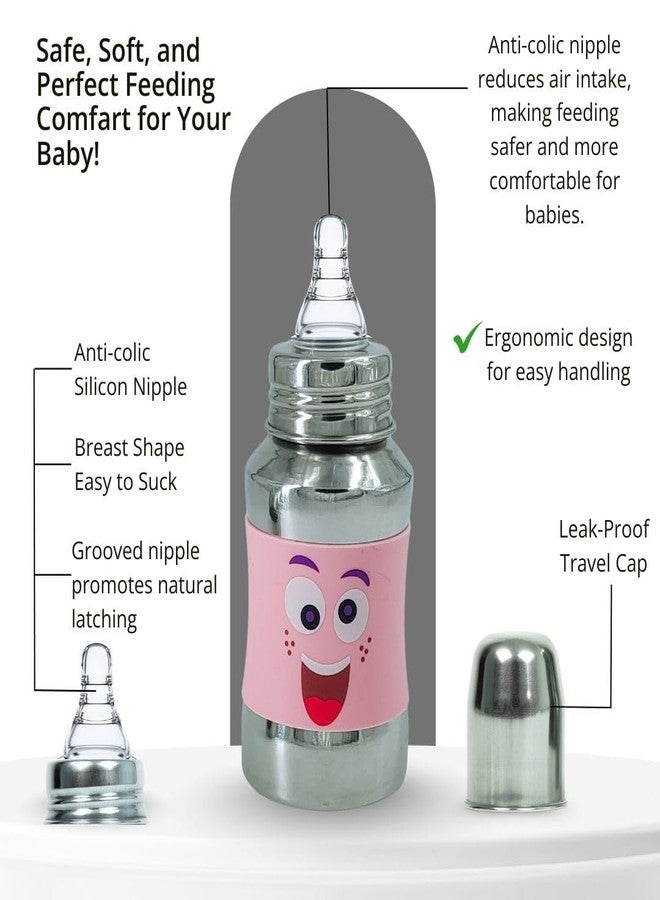 VOIK 3-Piece Baby Feeding Bottle Set 140ml - Stainless Steel Bottle, Anti-Colic Nipple, Teething Brush & Cover | BPA-Free | ISI Approved | Newborn Essentials - Image 5