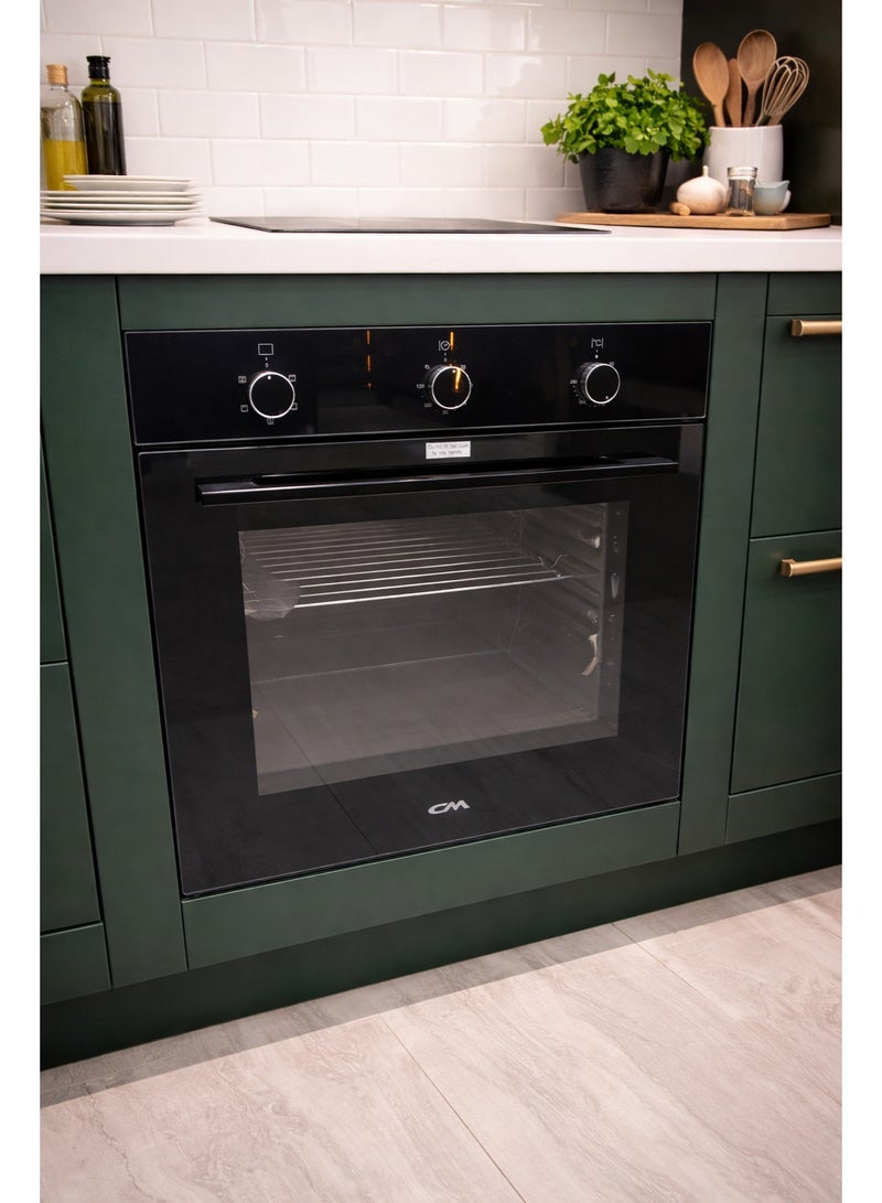 CM SONG NERO Built In Electric Oven 60cm, 65L Kitchen Oven with Convection Fan, 5 Cooking Functions, Electric Oven with Grill, Double Glass Door, Black Built In Oven for Modern Home Kitchen - Image 5