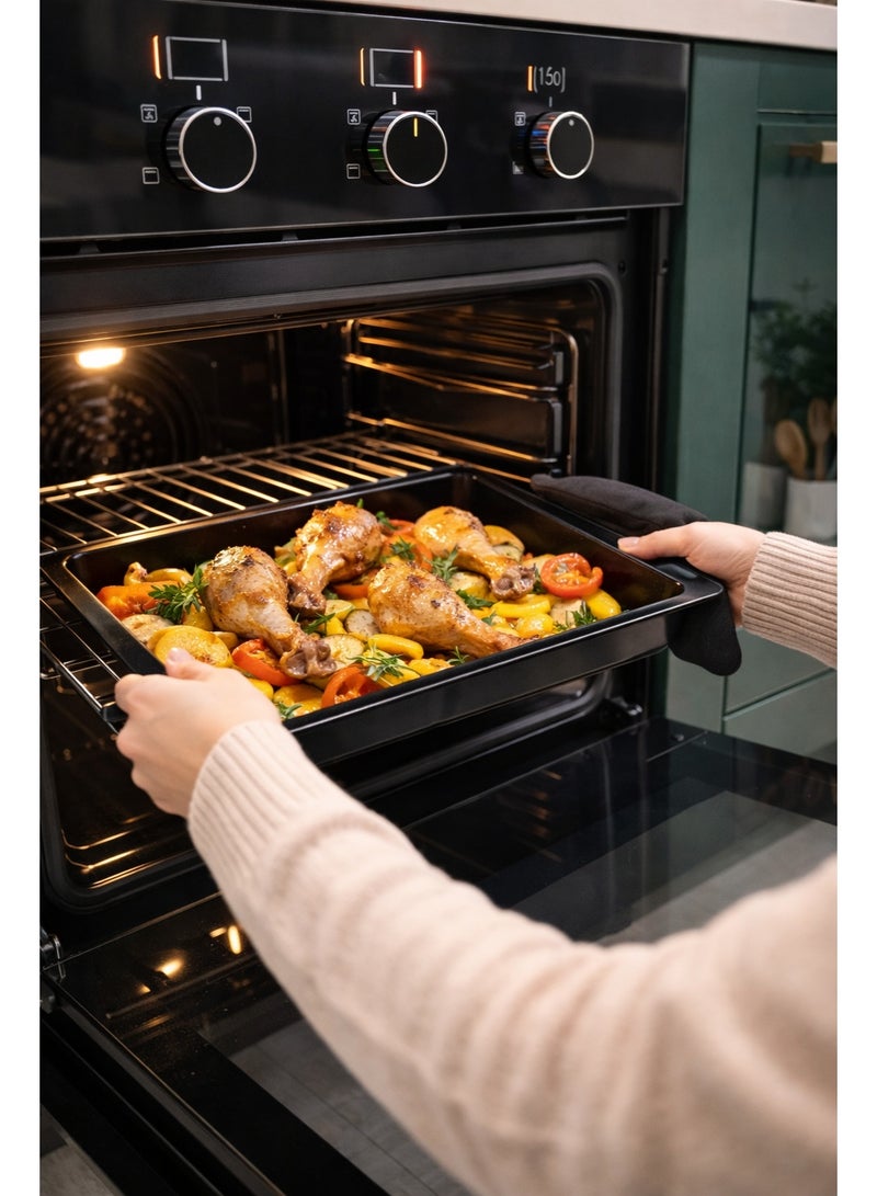 CM SONG NERO Built In Electric Oven 60cm, 65L Kitchen Oven with Convection Fan, 5 Cooking Functions, Electric Oven with Grill, Double Glass Door, Black Built In Oven for Modern Home Kitchen - Image 2