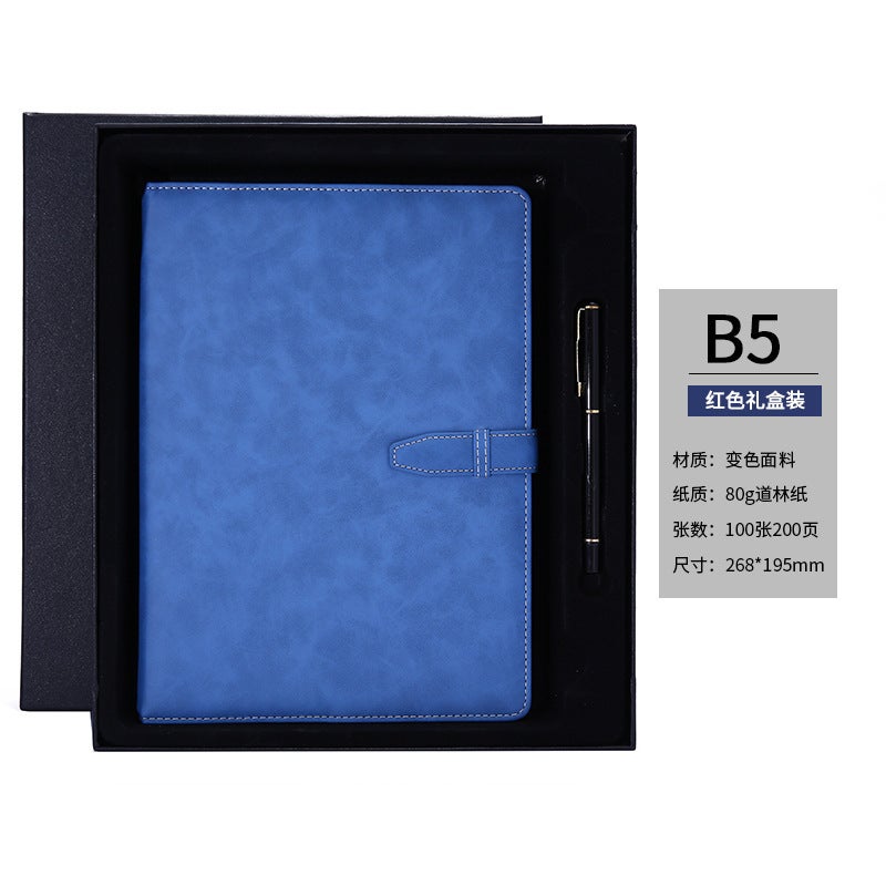 Generic A5 business buckle notebook gift box suit custom printable logo manufacturers wholesale simple imitation leather notepad b5 blue gift box suit 