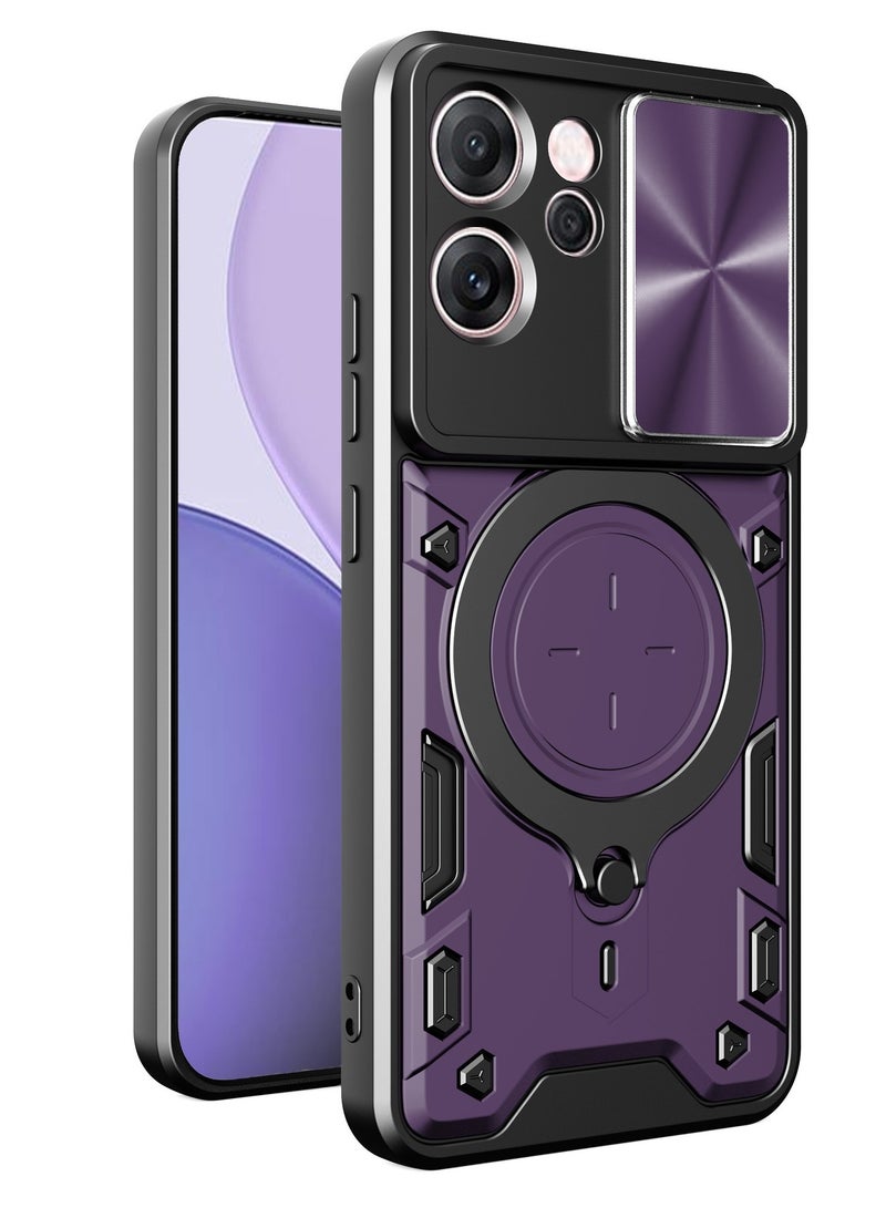 Case Cover Shockproof CD Protective Case with Camera Protection and Metal Ring Compatible with Oppo Reno 14F (Purple)