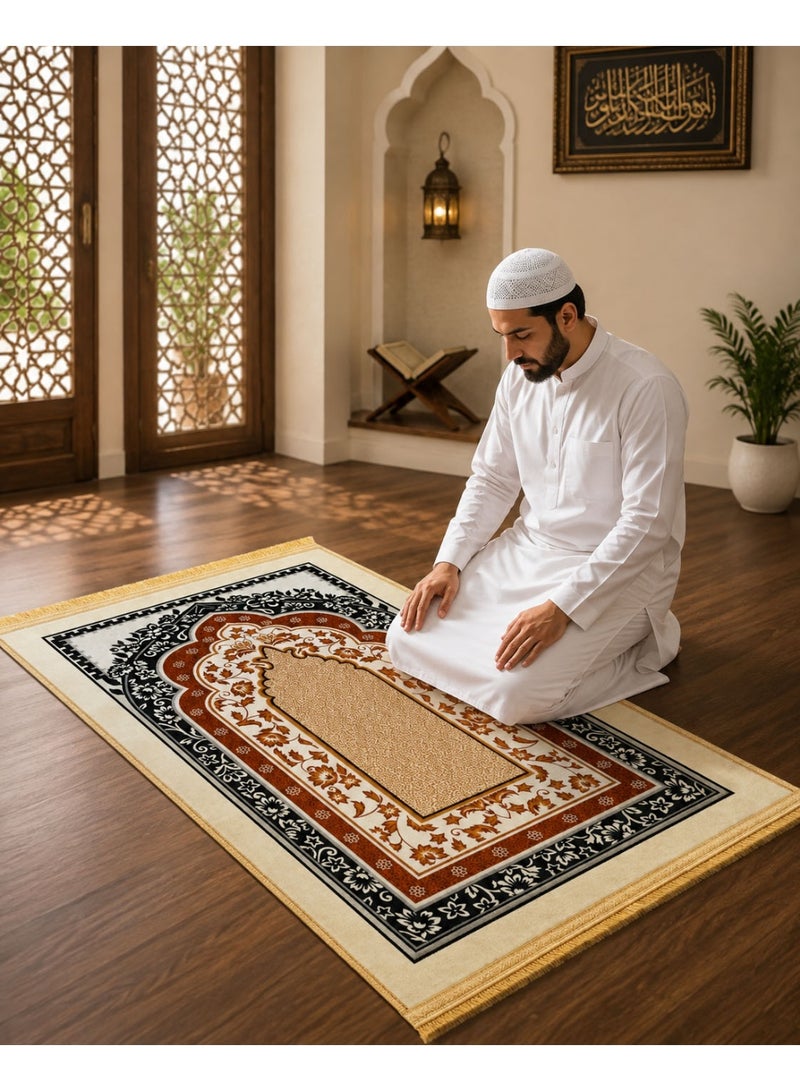 لاكوز سجادة صلاة إسلامية فاخرة (70 × 110 سم) - ناعمة ومريحة، تتميز بنقشة محراب أنيقة وأطراف مزينة بشراشيب، ومصنوعة من نسيج متين مع قاعدة مانعة للانزلاق؛ مناسبة للمنزل والمسجد والسفر - متعددة الألوان. - Image 3