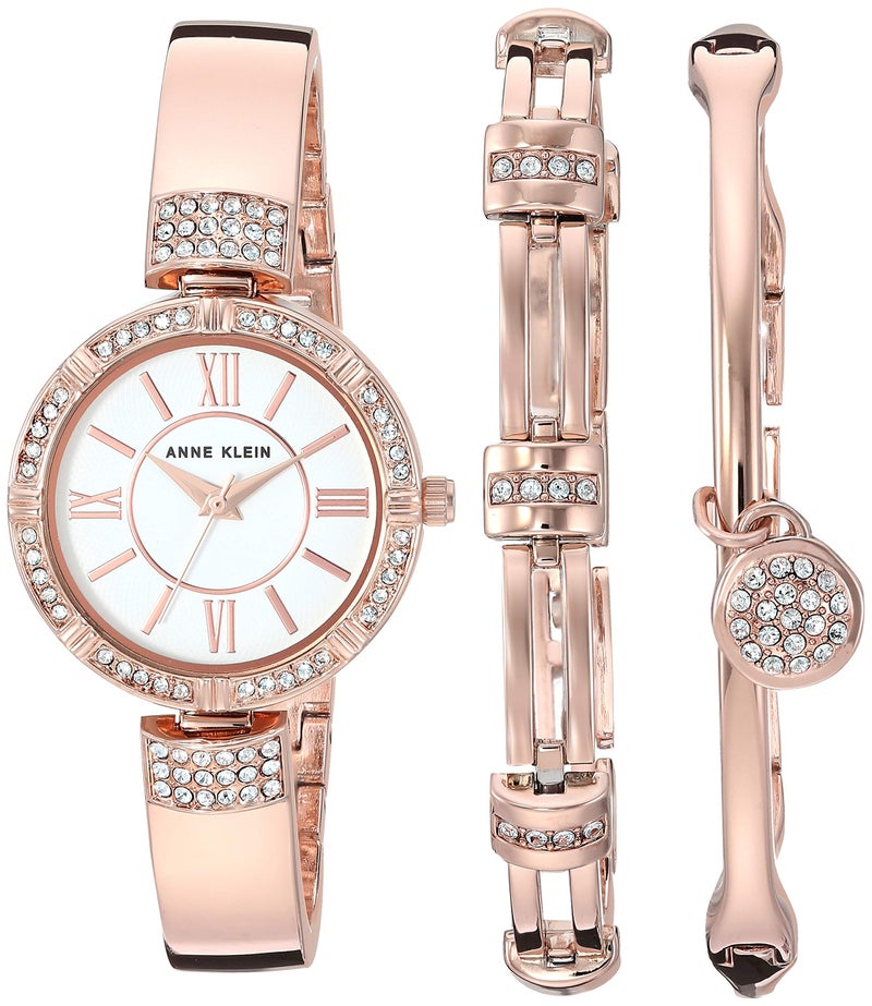 Anne Klein Women's Premium Crystal Accented Watch and Bracelet Set Rose Gold - Image 1