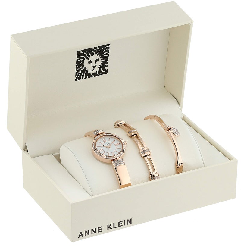 Anne Klein Women's Premium Crystal Accented Watch and Bracelet Set Rose Gold - Image 2