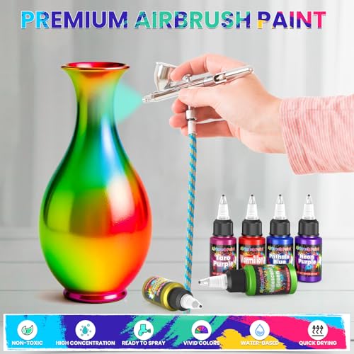 ERCorArt Airbrush Paint - 54 Colors with 2 Airbrush Thinners, Ready to Spray Air Brush Painting Set, Water Based Acrylic Paint for Model, Car, Metal, Fabric, Artists Beginners 4 Types of Colors - Image 3