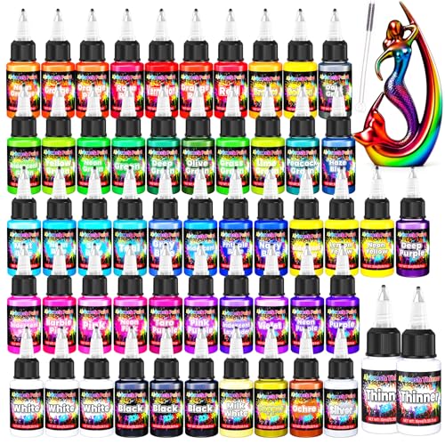 ERCorArt Airbrush Paint - 54 Colors with 2 Airbrush Thinners, Ready to Spray Air Brush Painting Set, Water Based Acrylic Paint for Model, Car, Metal, Fabric, Artists Beginners 4 Types of Colors - Image 1