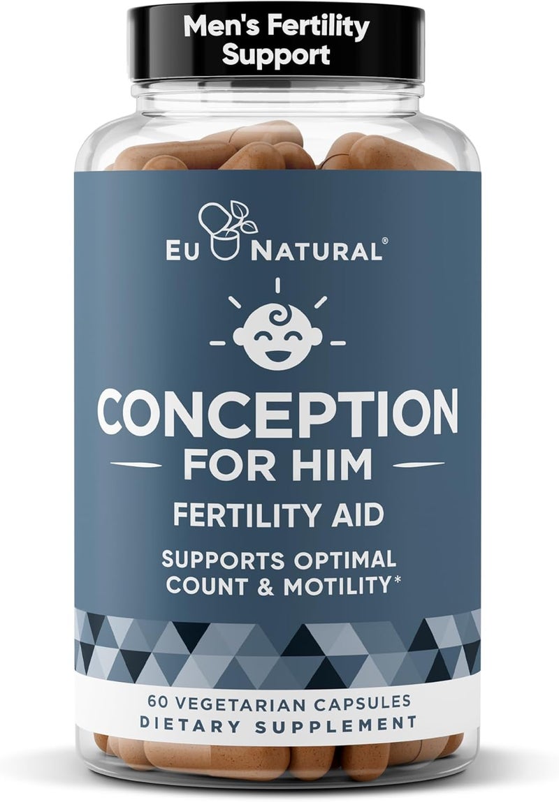 Eu Natural تصميم له مكملات الخصوبة للرجال معزز خصوبة الذكور قبل الولادة العدد الأمثل للحيوانات المنوية الحركة القوة أشواغاندا حمض الفوليك المغنيسيوم الزنك 60 كبسولة نباتية لينة - Image 1